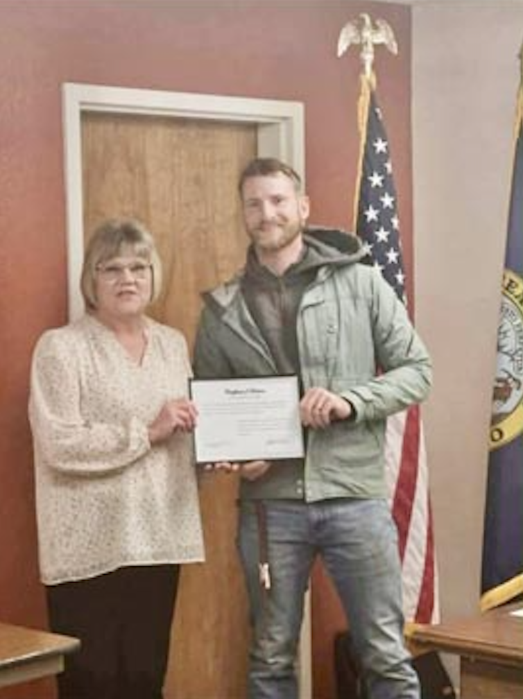 Hayden Boll after being sworn in as a new city council member in Cambridge.