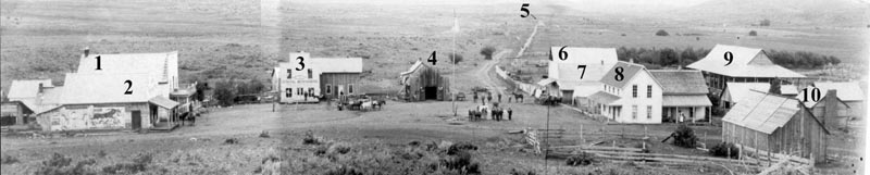 I may feature this photo too often, but it’s such a good portrayal of what Council looked like in its earliest days. It was taken, looking south, in1896 but shows a few spots relevant to 1894. 1 = Council Valley Hotel. 2= Hancock’s General Mercantile. The fence at the bottom right shows where the “John Peters’ store stood before it burned. 6 = Peters’ barn. 7= The store Peters established and then shared with Isaac McMahan. 8 = Moser Hotel. 9= Moser barn. 10 = Original Moser cabin.