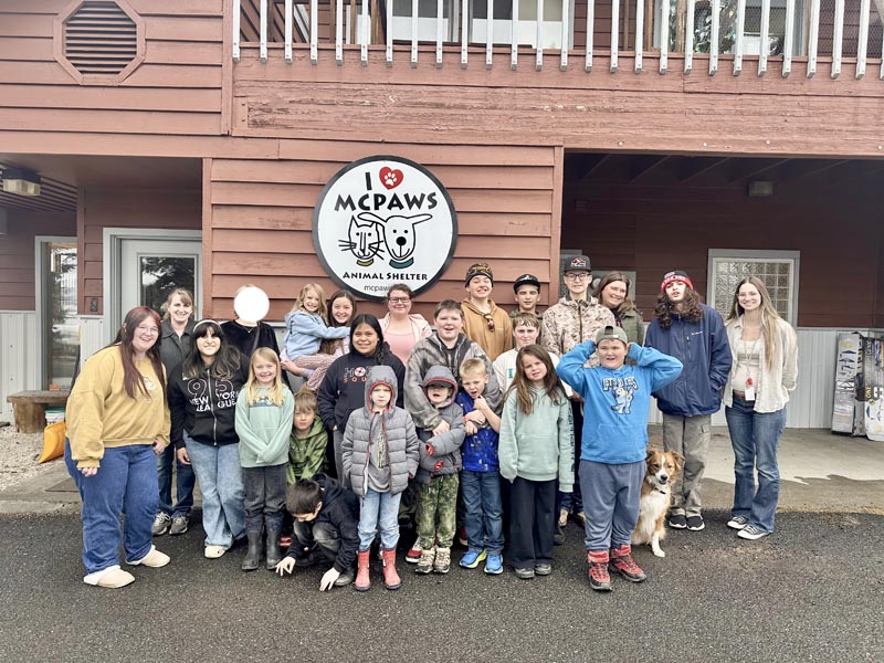 Meadows Valley 1st, 9th, and 10th grade students along with their teachers at McPaws where they delivered items gathered for their service project. Photo credit: Tashia Kerby.