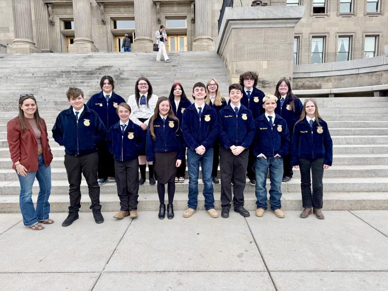 Meadows Valley FFA students on the steps of the state capital during the Gem State Leadership Conference.Photo credit: Rachel Melad, MV FFA.
