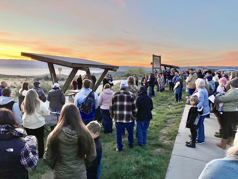 Easter morning in Midvale brought believers to the HWY 95 rest stop to view the sunrise and worship.Photo credit: Bonnie Evans.