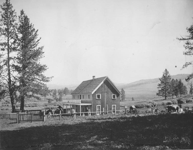 Charley Anderson’s hotel / stage stop at Lick Creek. Exact year is unknown but it’s in the 1890s. Charley was one of the pioneer mining claim discoverers in the Seven Devils Mining District. Until many years after this, the road going on to Bear went right by this building and across the hills shown in the background here.