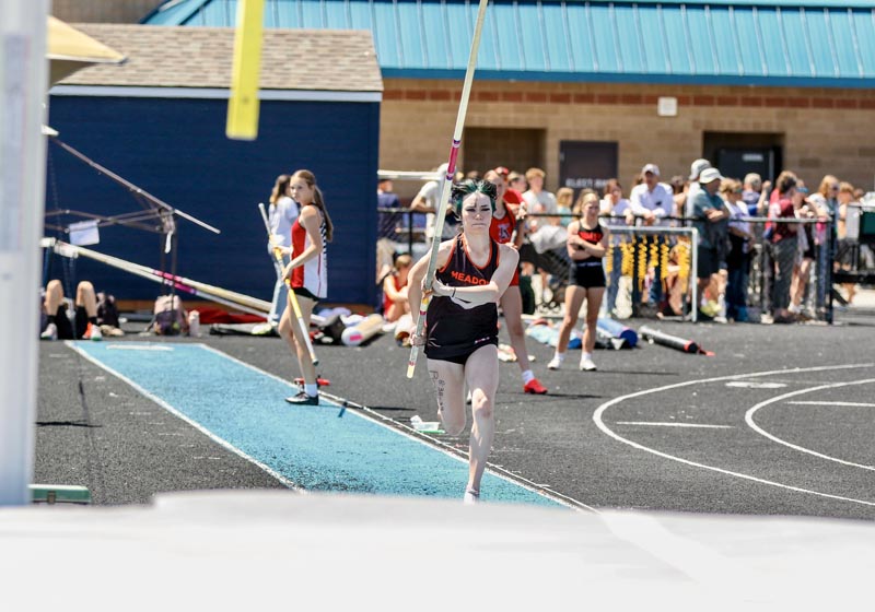Junior Natalie Ruth of Meadows Valley takes third in pole vault at 2A state competition last weekend.Photo credit: Patty Guilford, www.gamedayphoto.com.