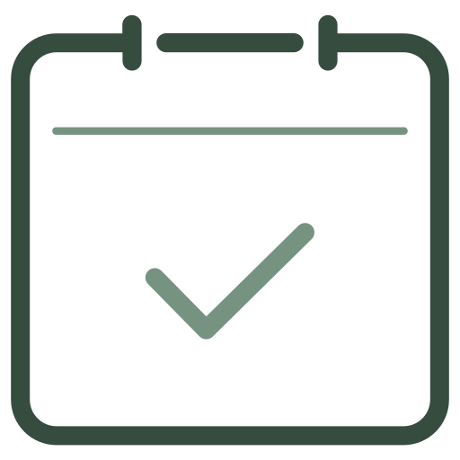 Ícone de calendário com um símbolo de verificação no centro.