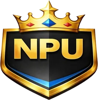 Kilpi, jossa on kultainen kruunu ja kirjaimet "NPU" mustalla pohjalla.
