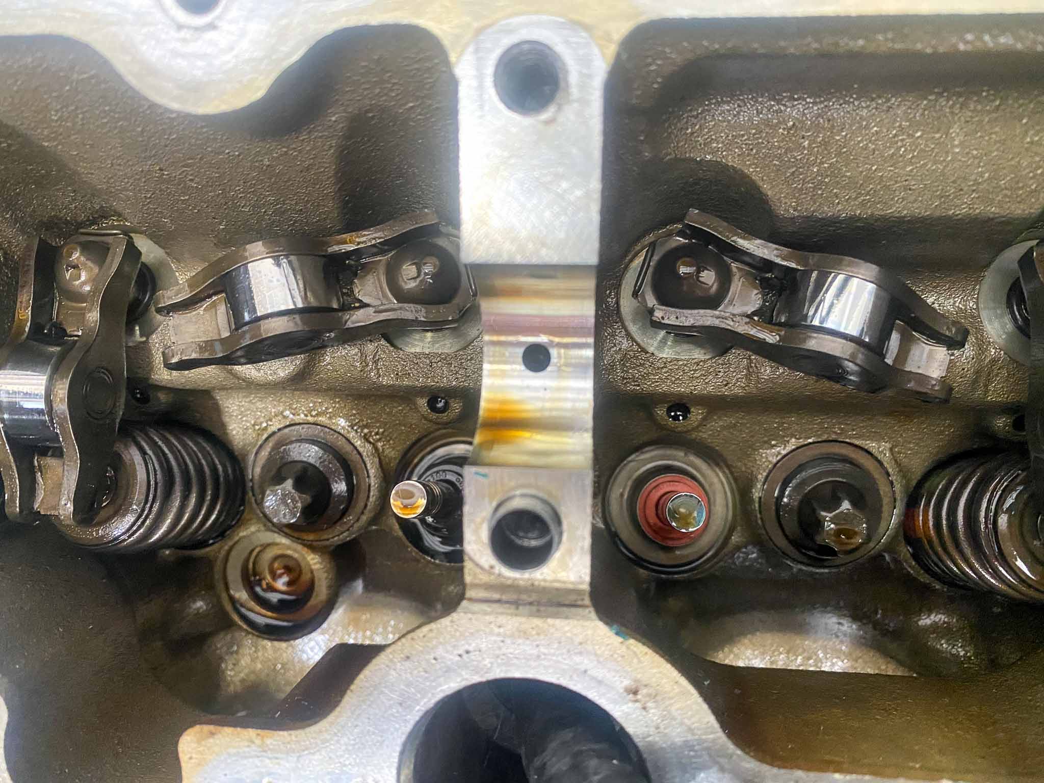 Valve stem seal replacement underway on a BMW engine at EBB Elite in Fontana