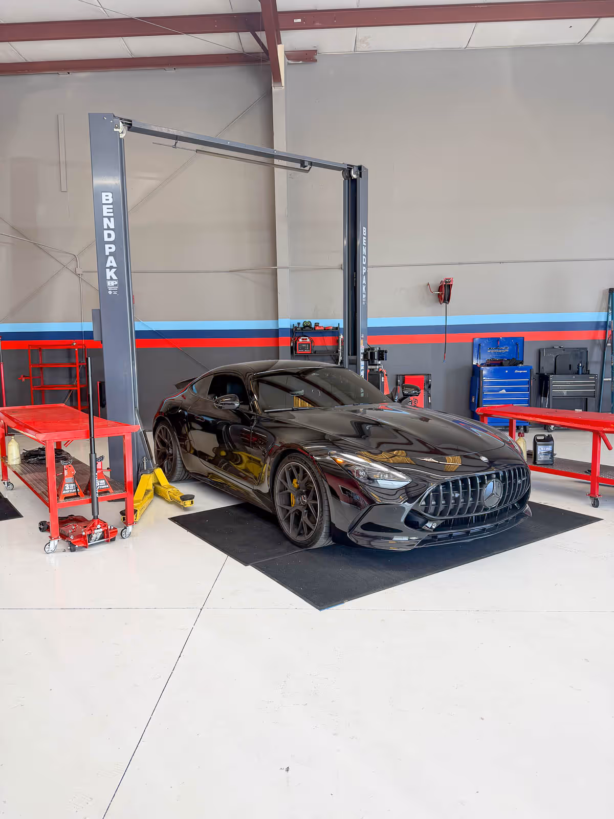 Mercedes-AMG GT on the lift at EBB in Fontana
