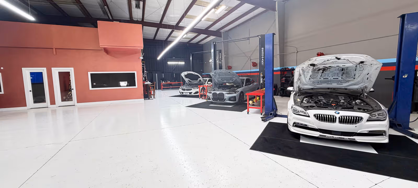 Wide view of the clean EBB shop floor and service bays