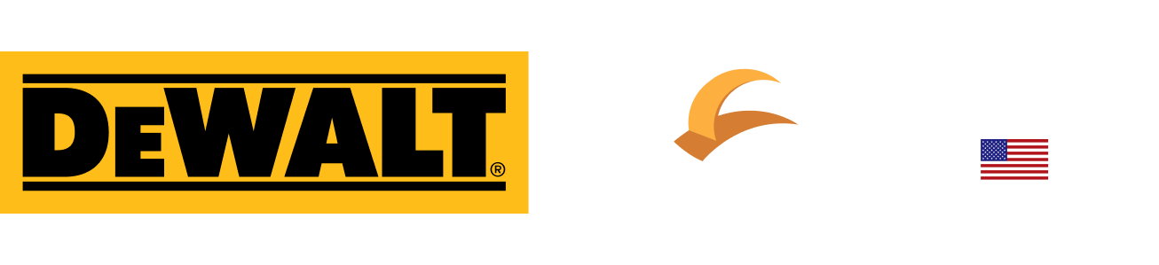 The DeWALT logo in black letters on yellow on the left, separated by a vertical white line from the Skilled Trades USA logo on the right, featuring an orange and gray helmet icon, the text 'SKILLED TRADES USA,' and an American flag, with the subtitle 'A DIVISION OF SKILLED TRADES COLLEGE' below.