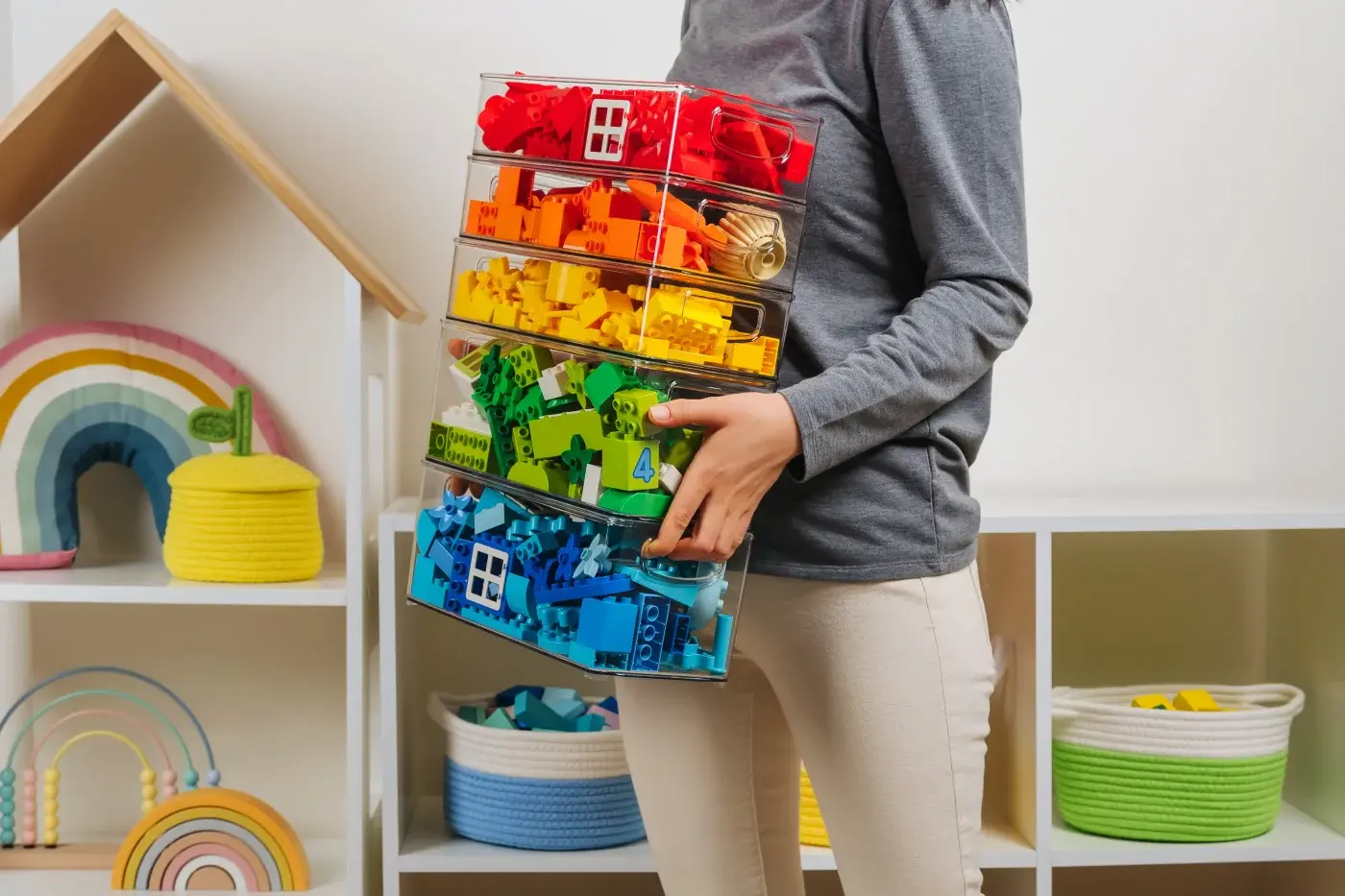 Basement remodeled into a bright playroom for kids