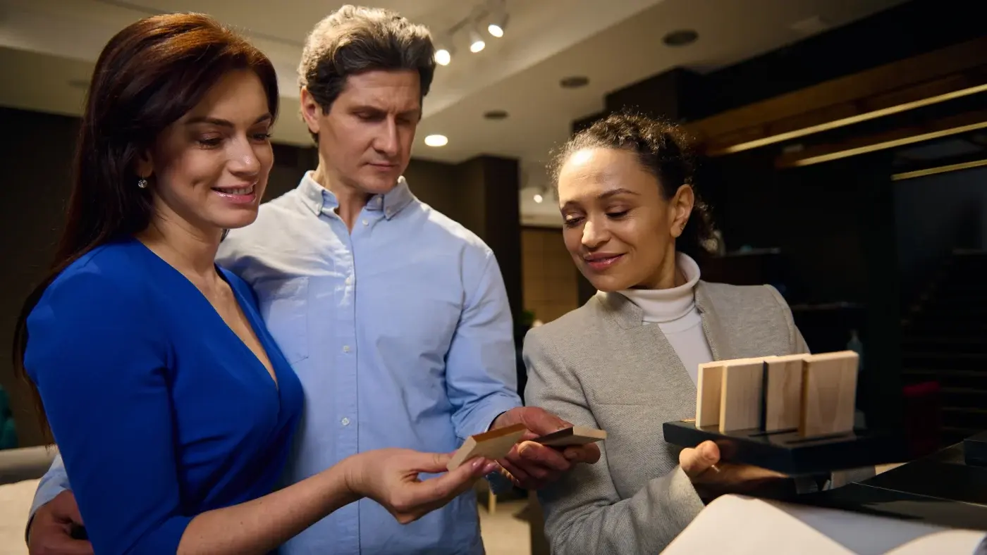 Tile, countertop, and finish samples used during remodeling product selection