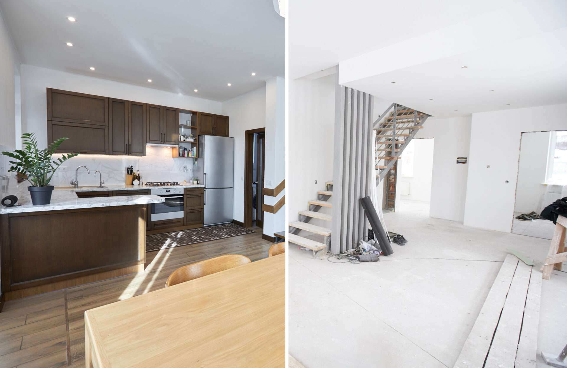 Whole-home remodel in progress across multiple rooms of a house