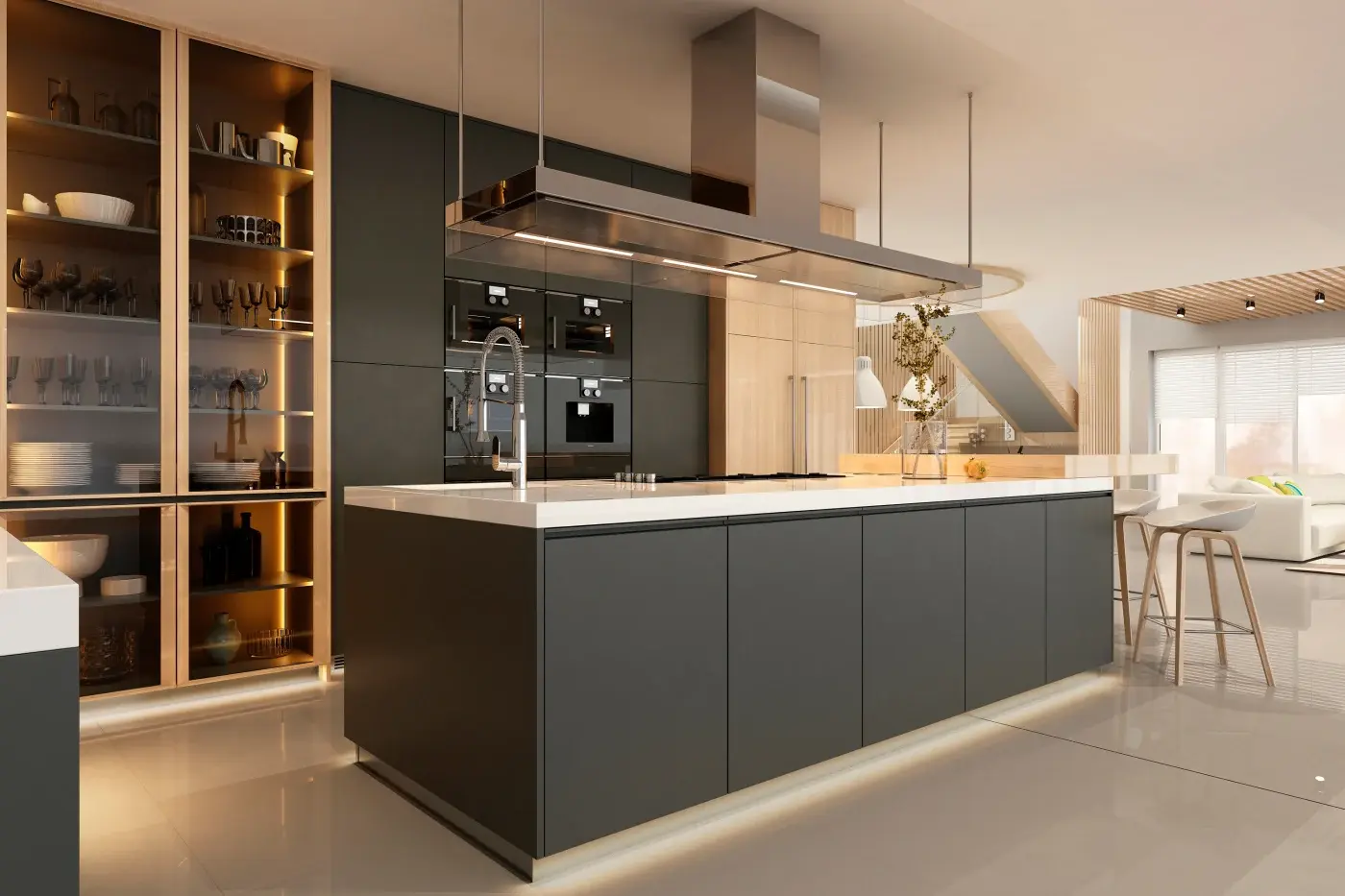 Kitchen remodel styled with transitional cabinetry and finishes