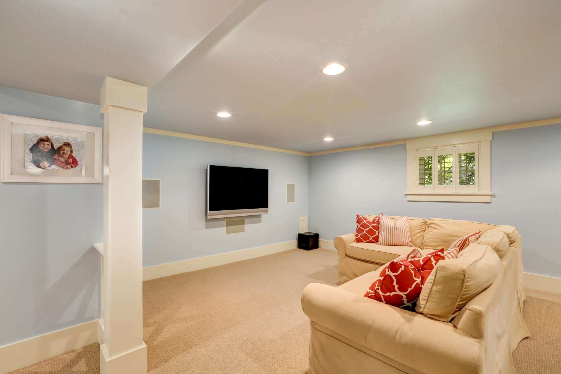 Finished basement showing one of several St. Louis Park basement remodeling options