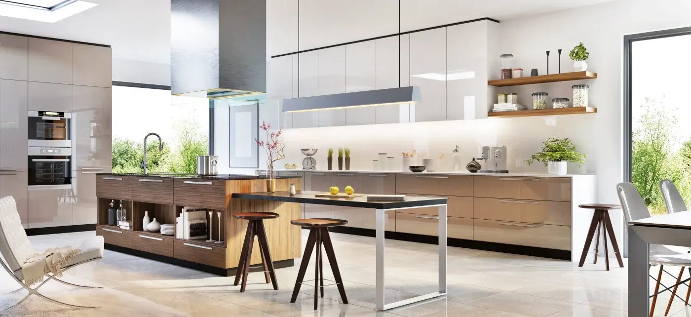 Kitchen layout and finishes shaped by a professional kitchen designer