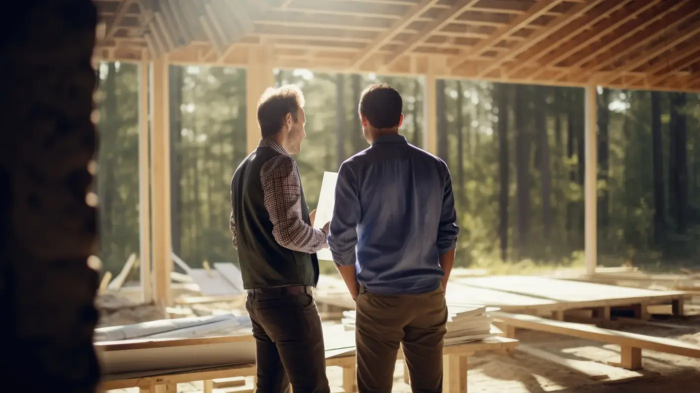 Owner walking a remodeling job site to check progress and quality