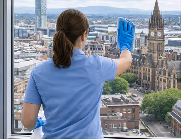 Cleaner washing a window