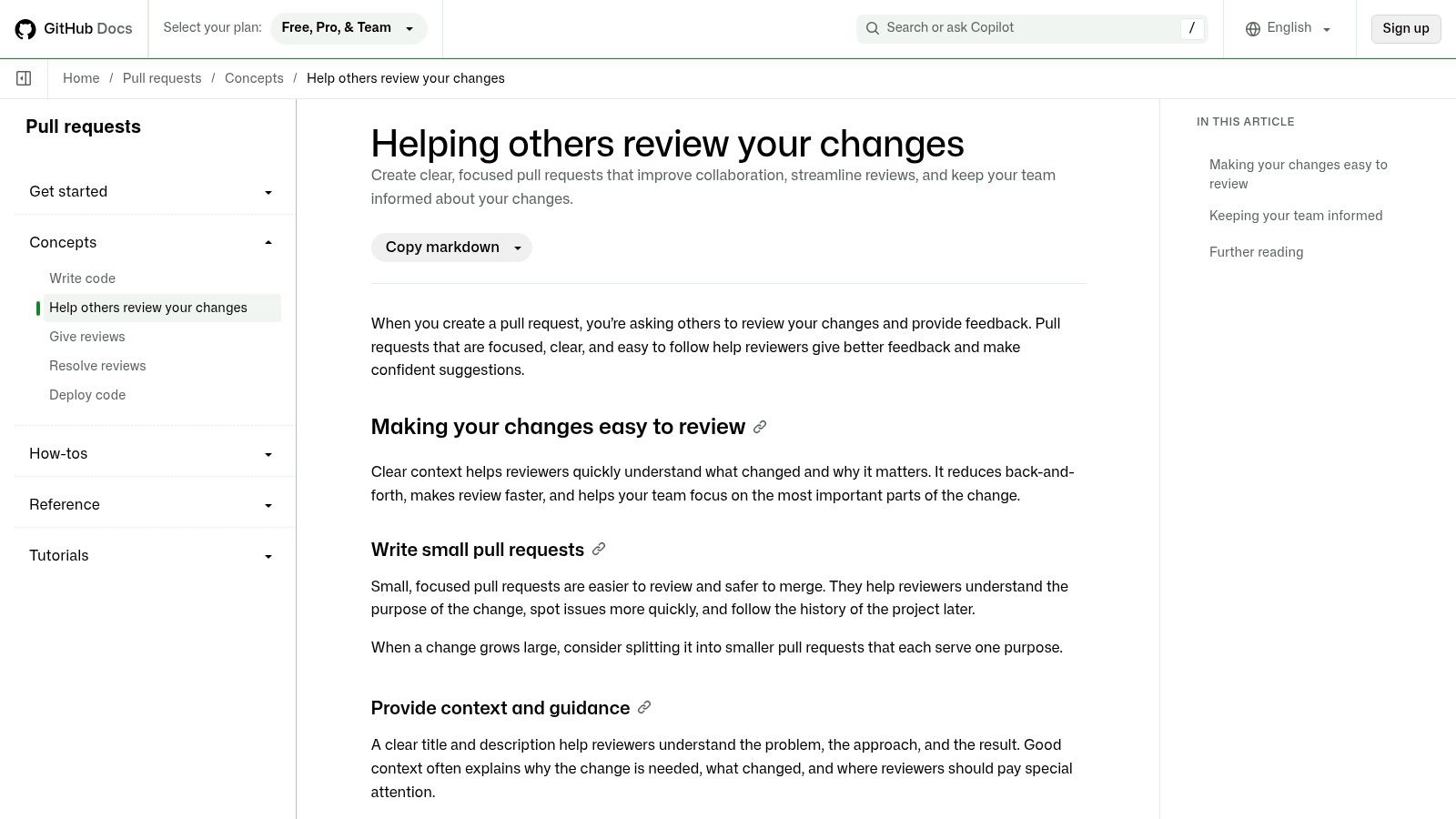 GitHub Docs, Helping others review your changes