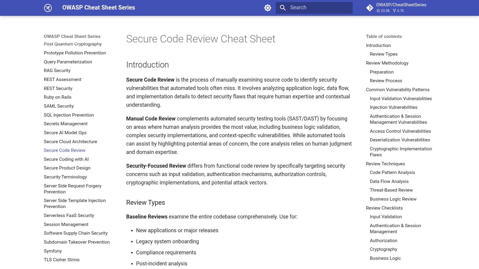 OWASP, Secure Code Review Cheat Sheet