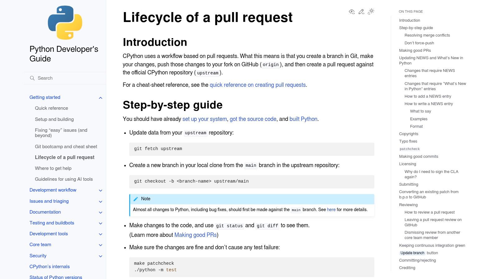 Python Developer's Guide, Pull-request lifecycle