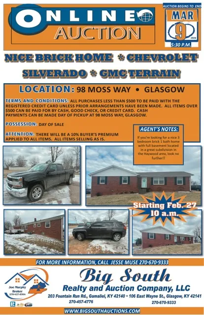 ONLINE AUCTION                 98 Moss Way, Glasgow, KY