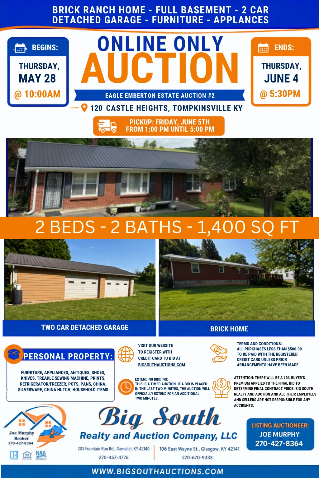 Eagle Emberton Estate House w/two car Detached Garage 120 Castle Heights Tompkinsville, KY