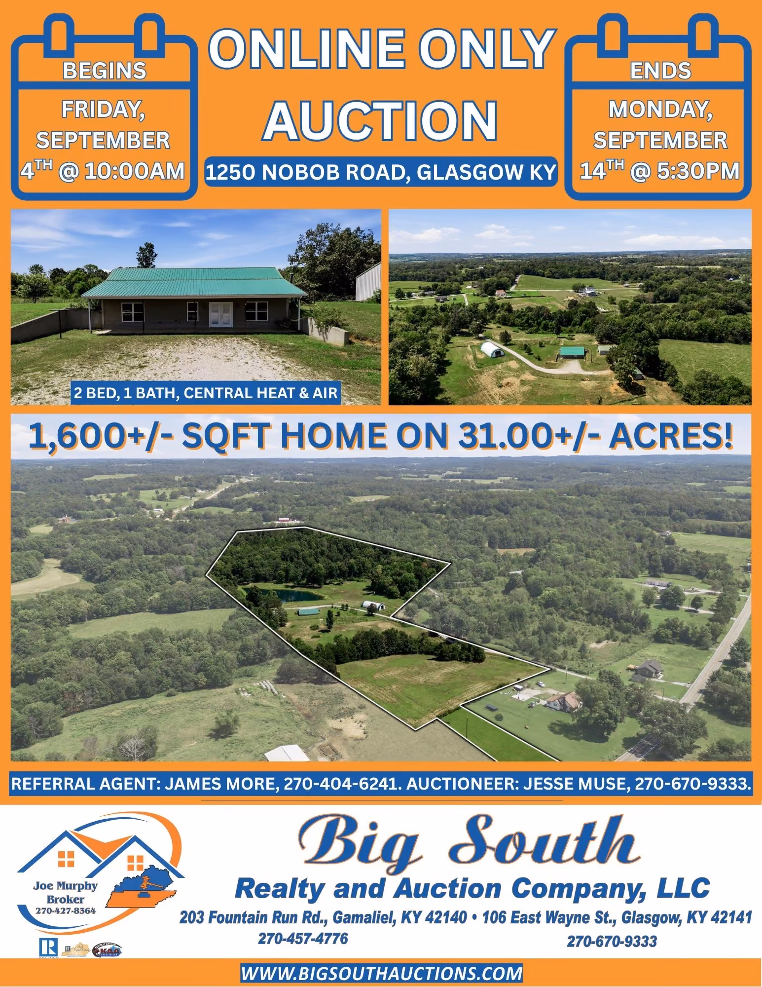 Online Only Auction - House & 31.00+/- AC