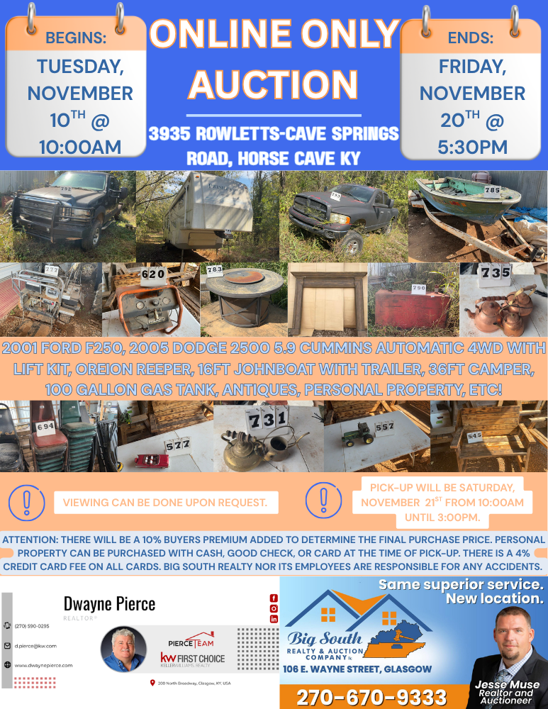 Online Only Personal Property Auction - Horse Cave, KY