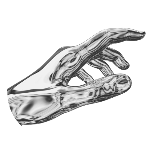 Shiny metallic 3D-rendered human hand with fingers slightly curled.