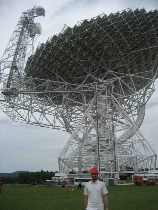 Dr. Hajian in front of the Green Bank Telescope, the largest steerable radio telescope on Earth.