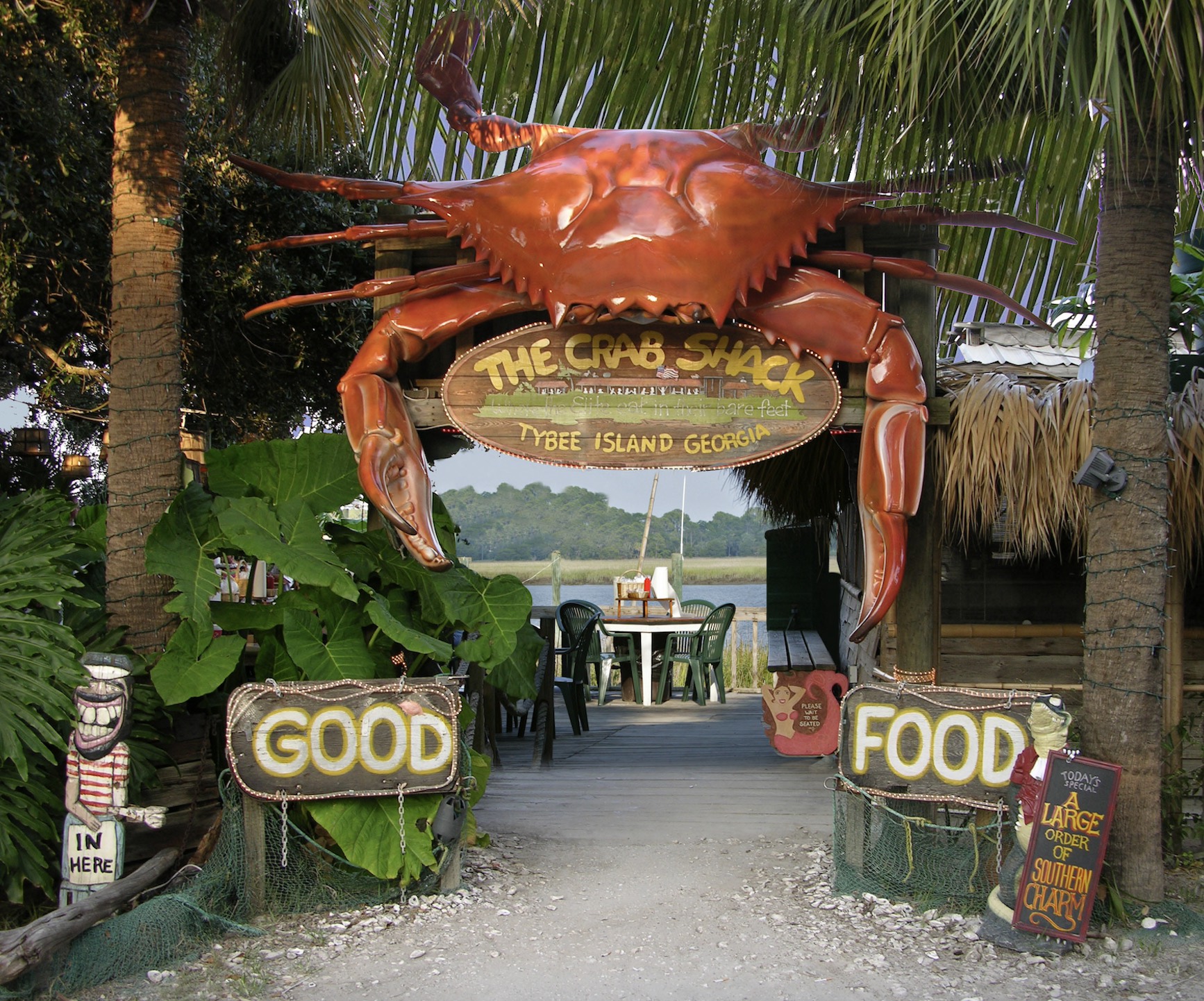 Waterfront view of The Original Crab Shack seafood restaurant on Tybee Island