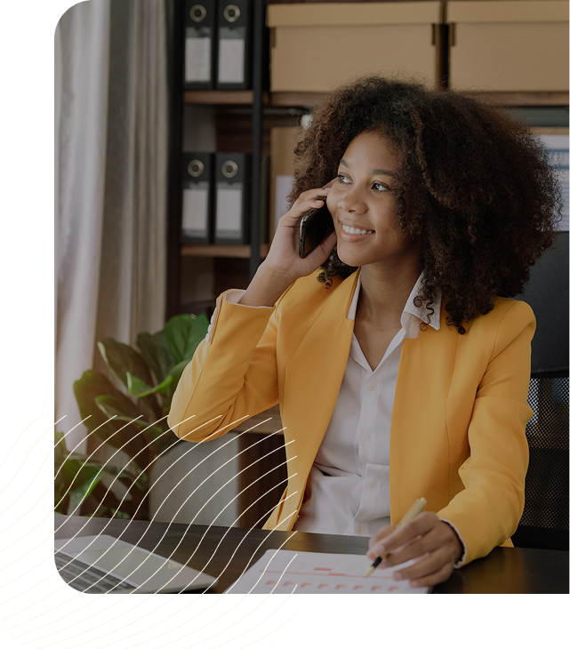 Woman smiling talking on the phone.