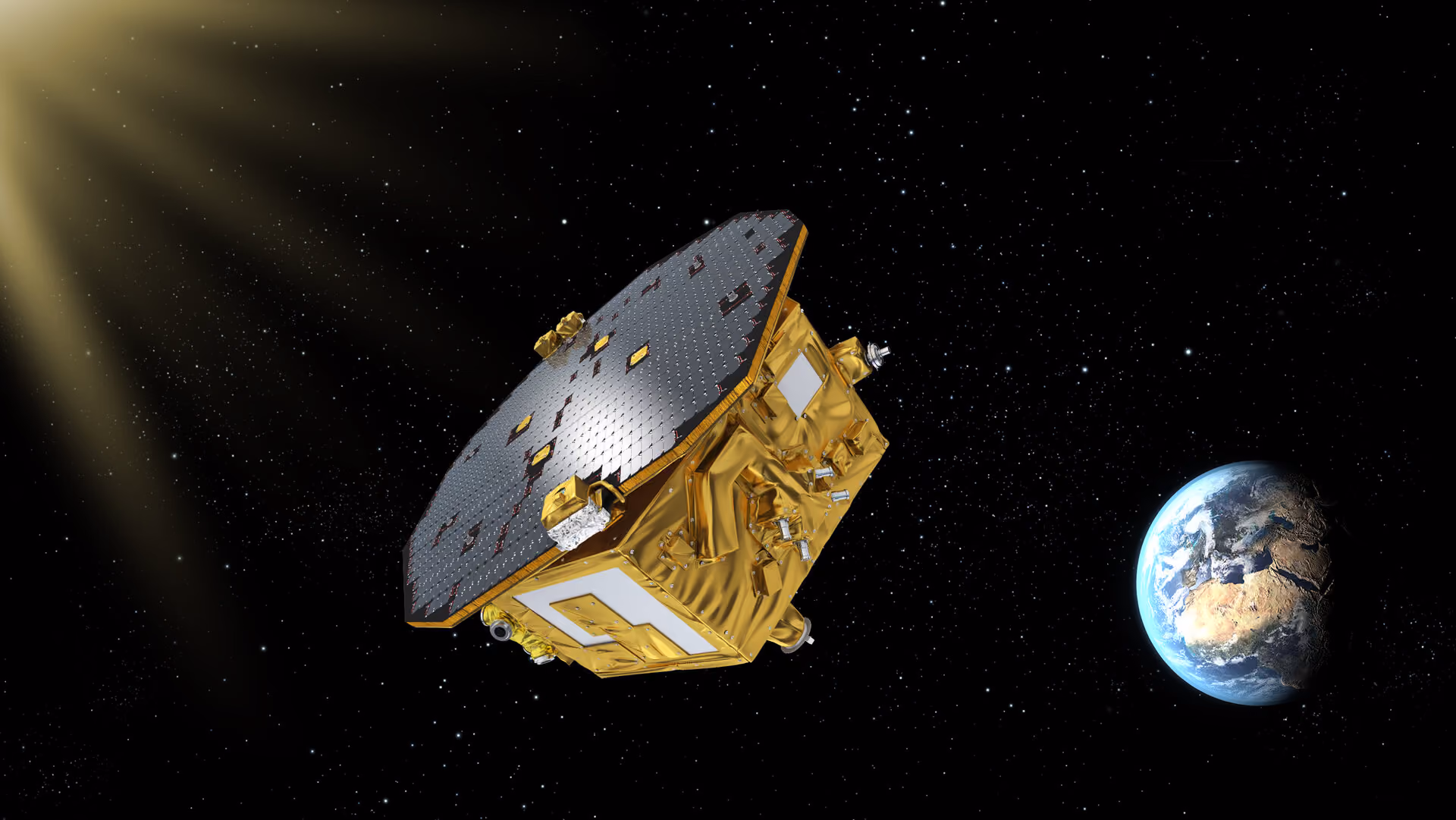 Artist's impression of the LISA Pathfinder spacecraft in orbit with Earth behind — from Al Topping's space engineering career