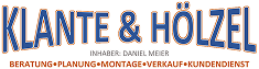 Logo mit dem Text 'Klante & Hölzel' und den Worten 'Beratung', 'Planung', 'Ausführung', 'Kundendienst' darunter.