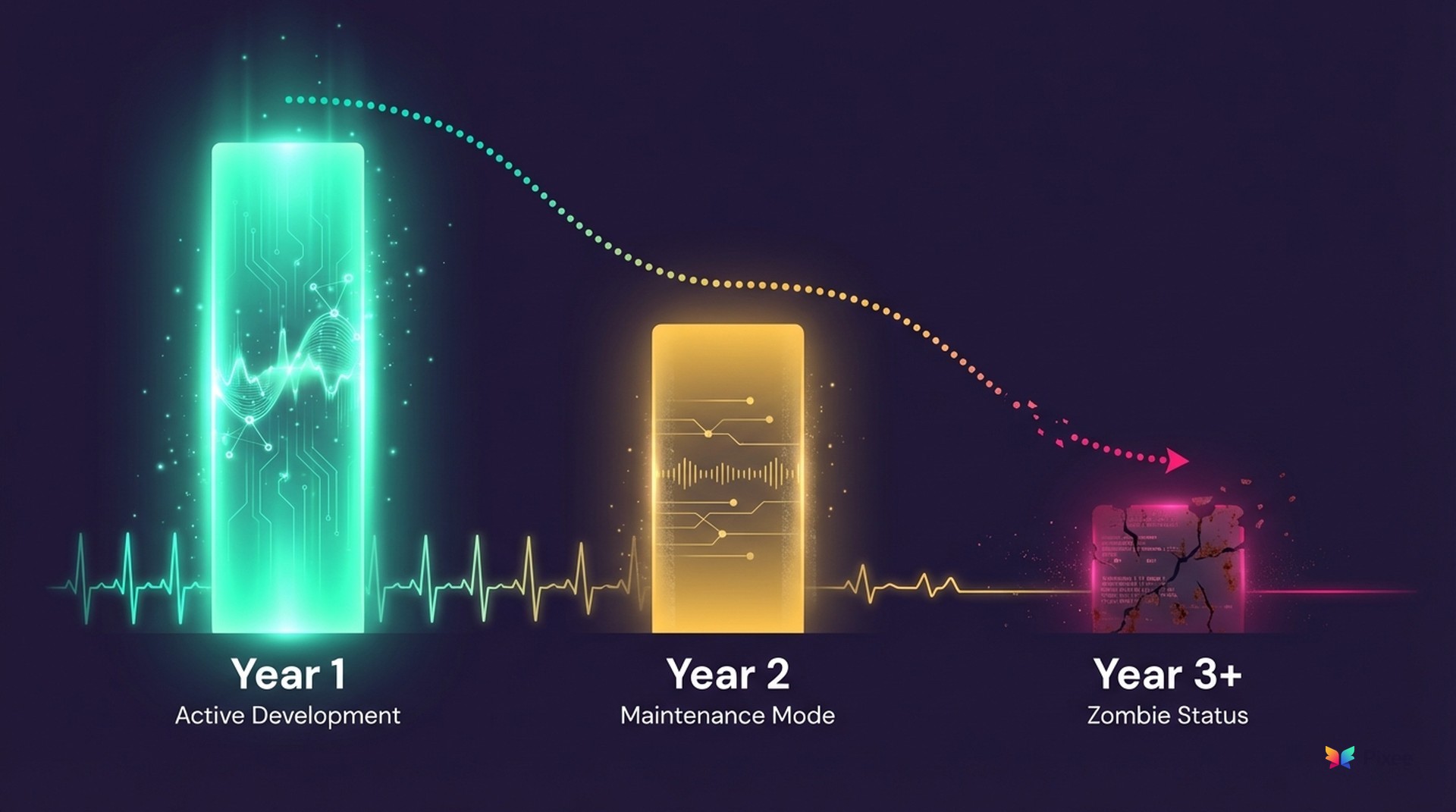 Zombie tool lifecycle diagram showing how internal security tools decay and become unmaintained