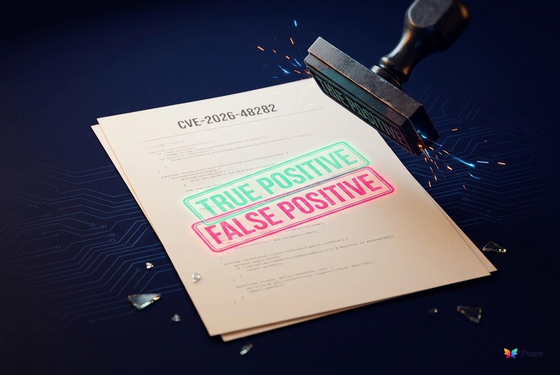 A vulnerability report labeled CVE-2026-48282 stamped TRUE POSITIVE and FALSE POSITIVE at the same time, the same finding judged two opposite ways.