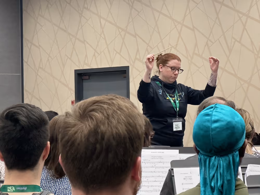 Megan conducting at WMEA reading session