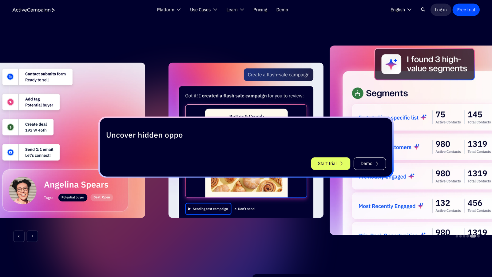 Screenshot of ActiveCampaign website homepage