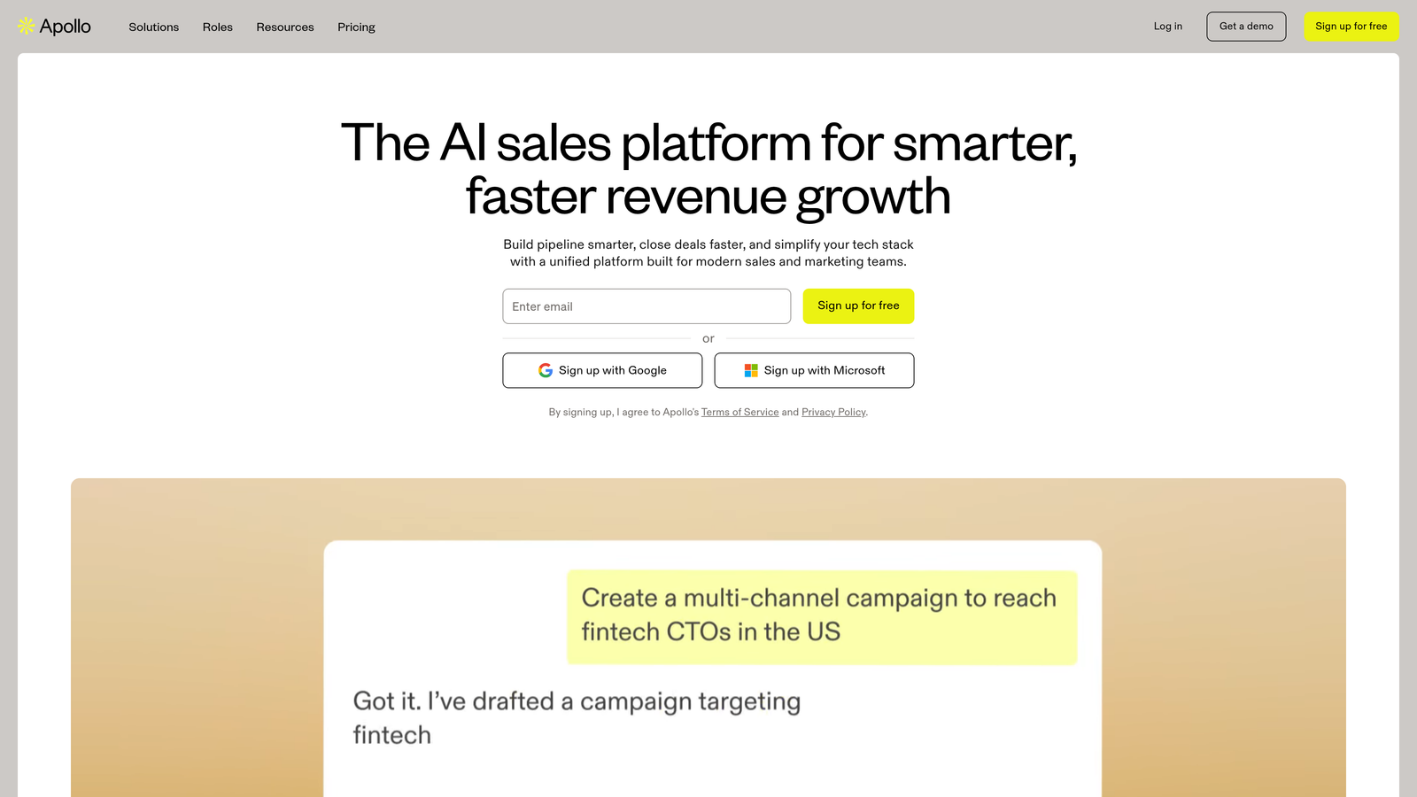 Screenshot of Apollo.io website homepage