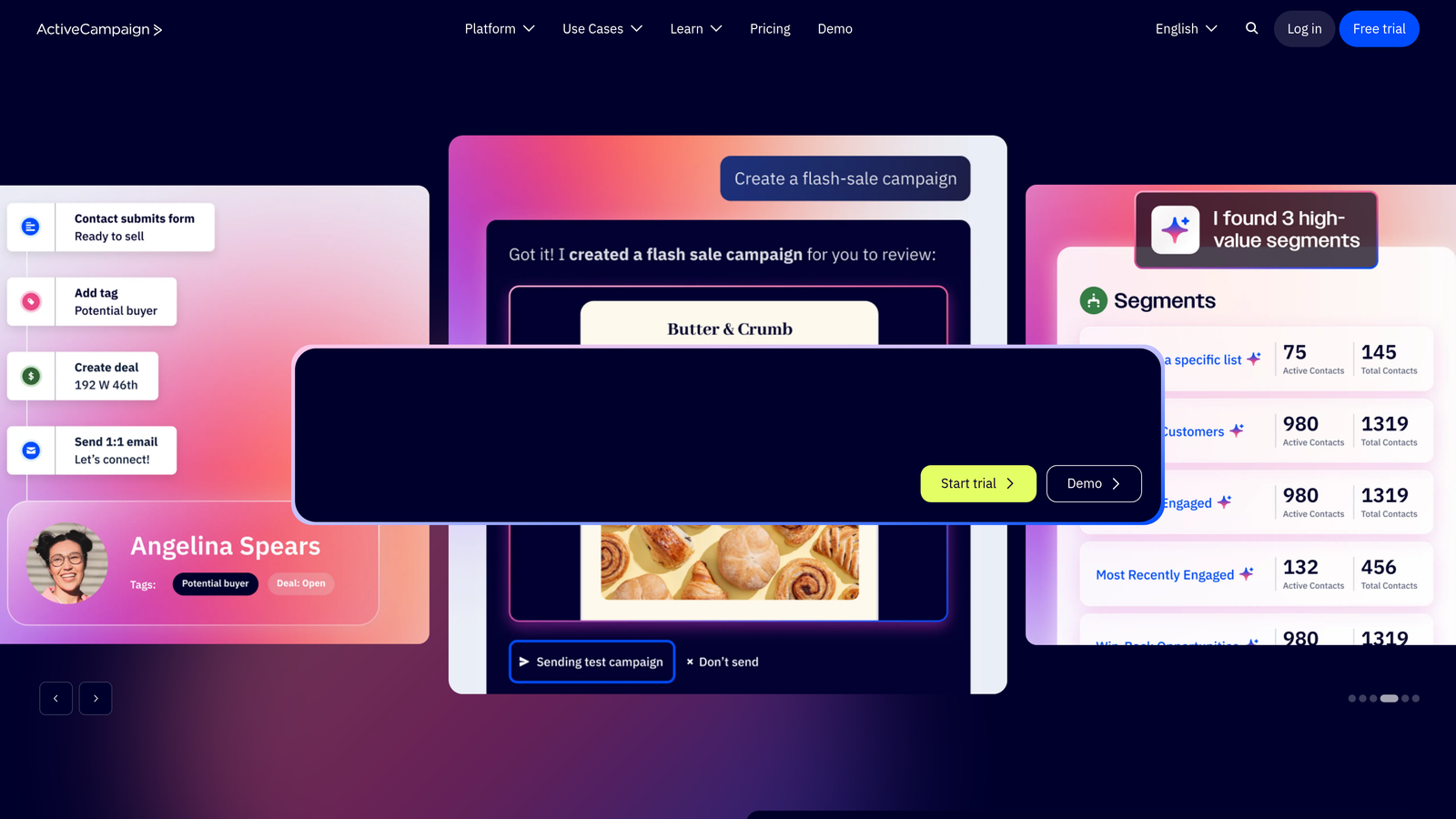 Screenshot of ActiveCampaign website homepage