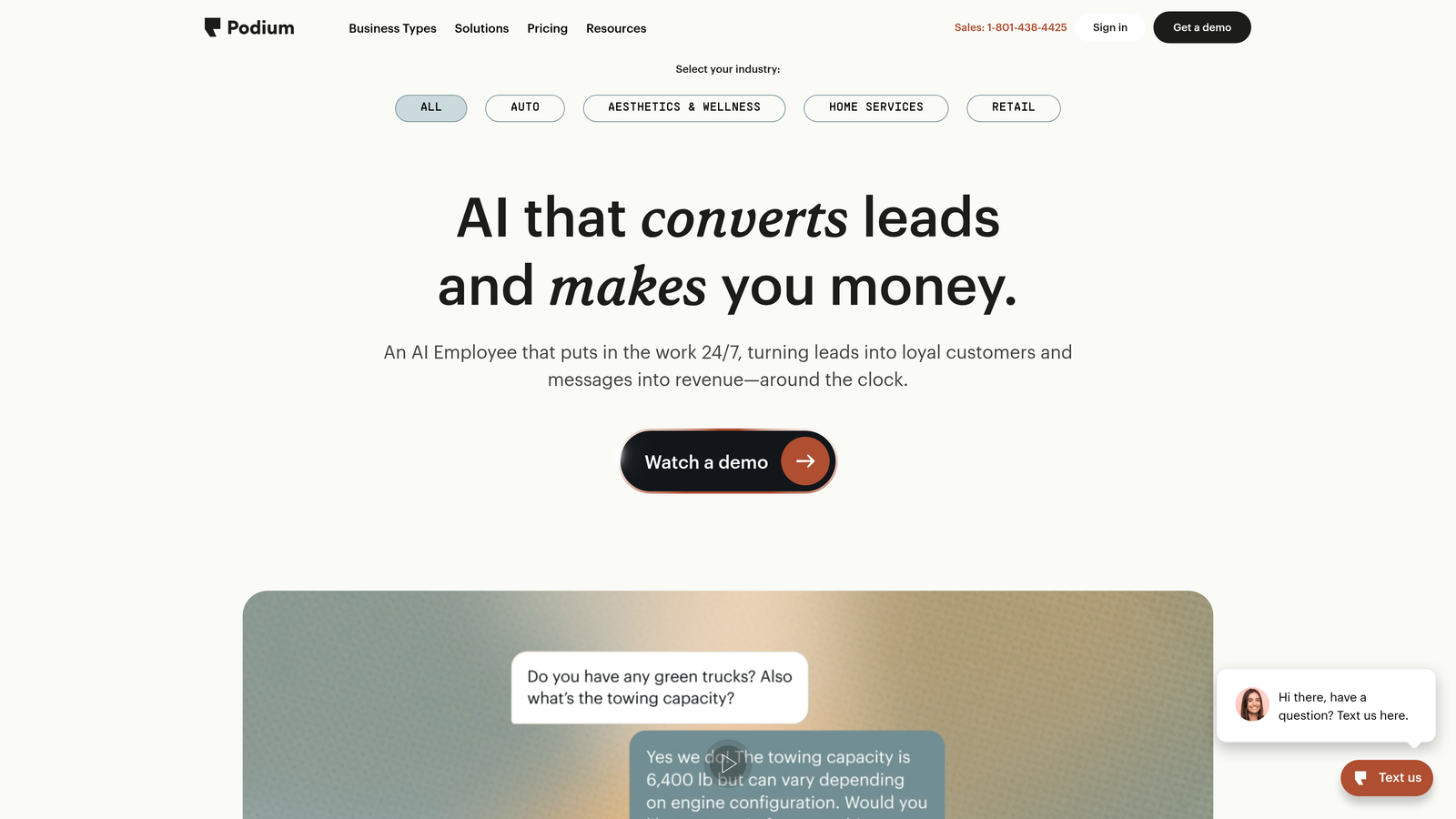 Screenshot of Podium website