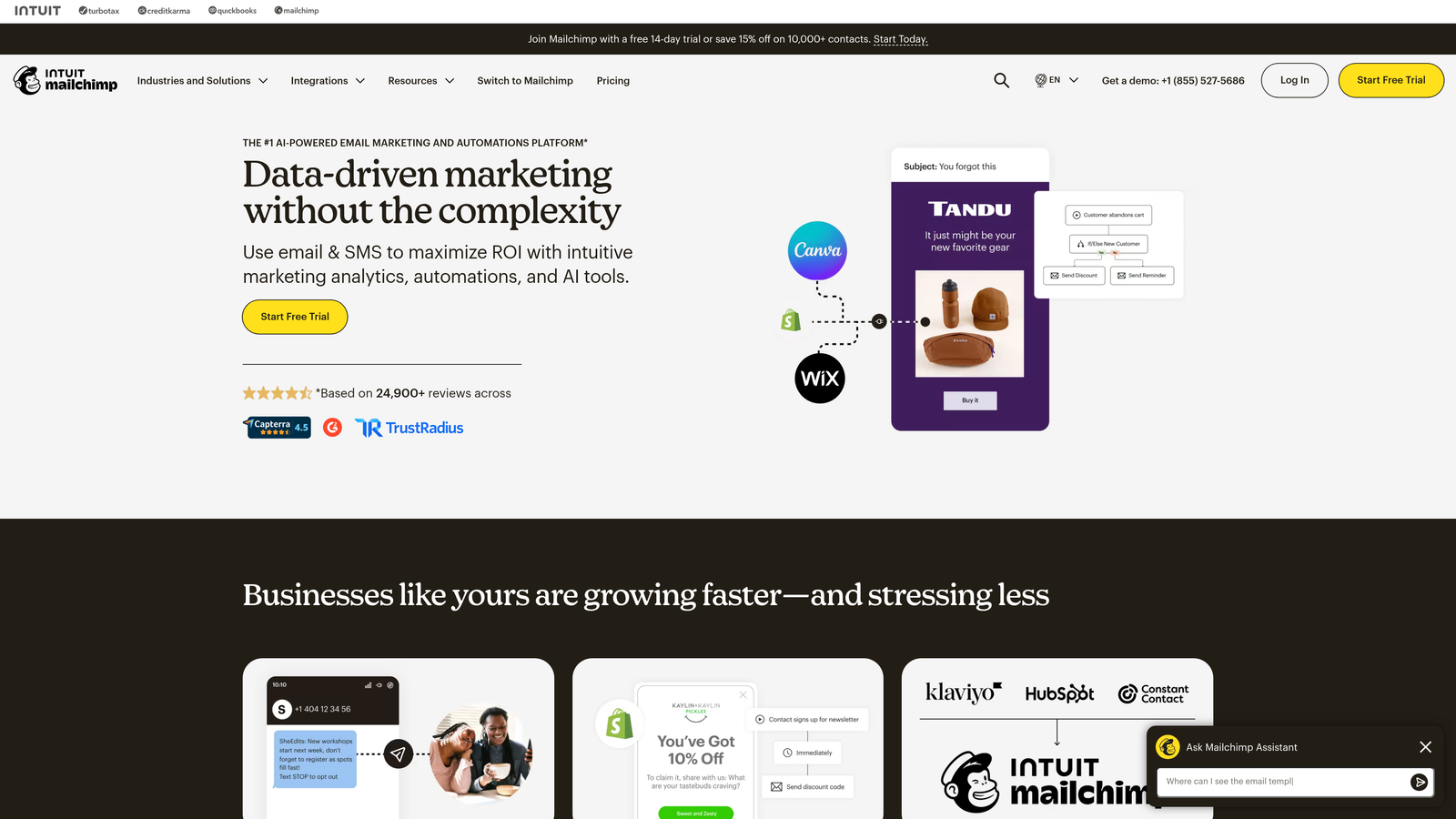 Screenshot of Mailchimp website