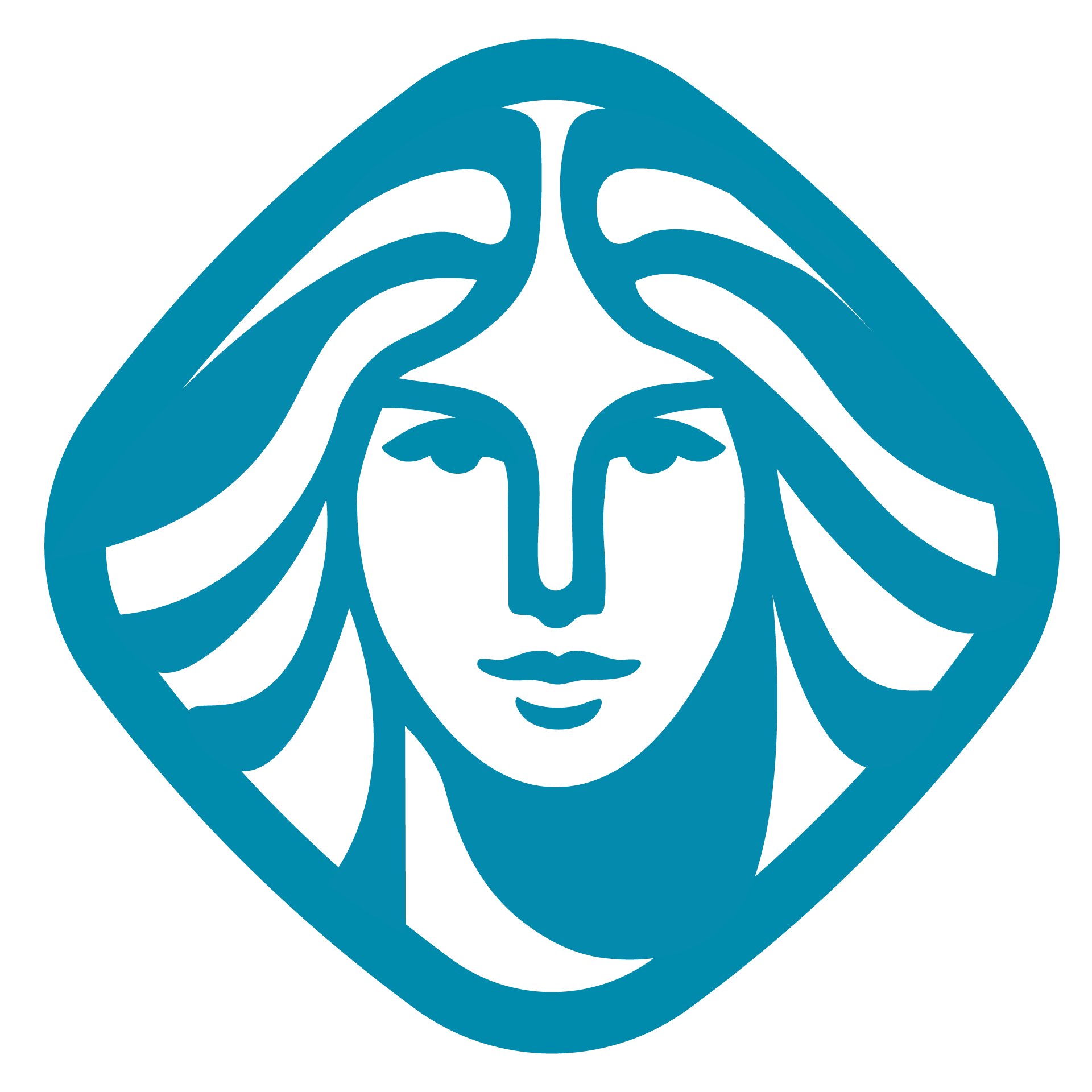 Terralyn Logo - Stylized white female face with flowing hair inside a rounded diamond-shaped teal background.