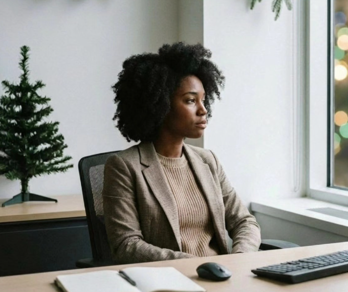 Black woman stare out window looking deep in her thoughts