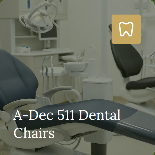 An A-dec 511 dental chair with its delivery unit and treatment light.