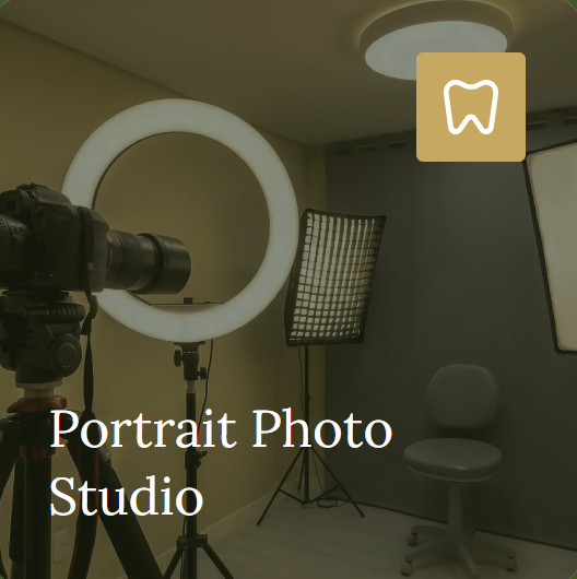 A ring light and additional lighting in the dental portrait photography area.