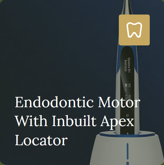 A dental endodontic motor with a built-in apex locator on its charging base.