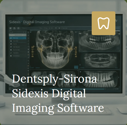 Dental images displayed in Sidexis software on a workstation.