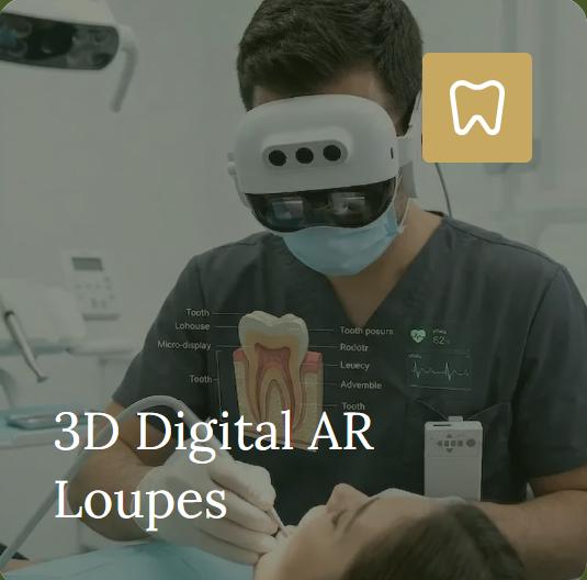 A clinician wearing a digital visualization headset; the image is labelled 3D Digital AR Loupes.
