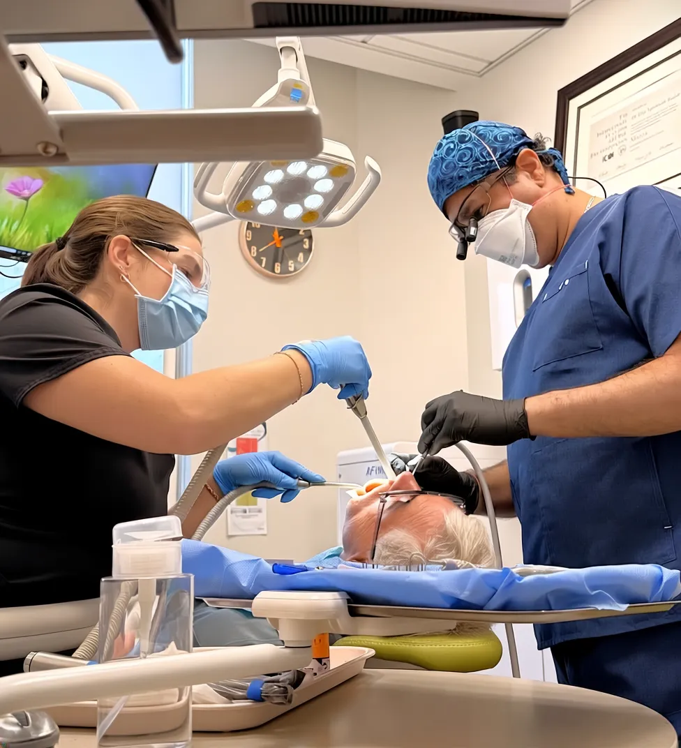 Dental team providing treatment in a North Arbor Dental operatory in Kitchener.